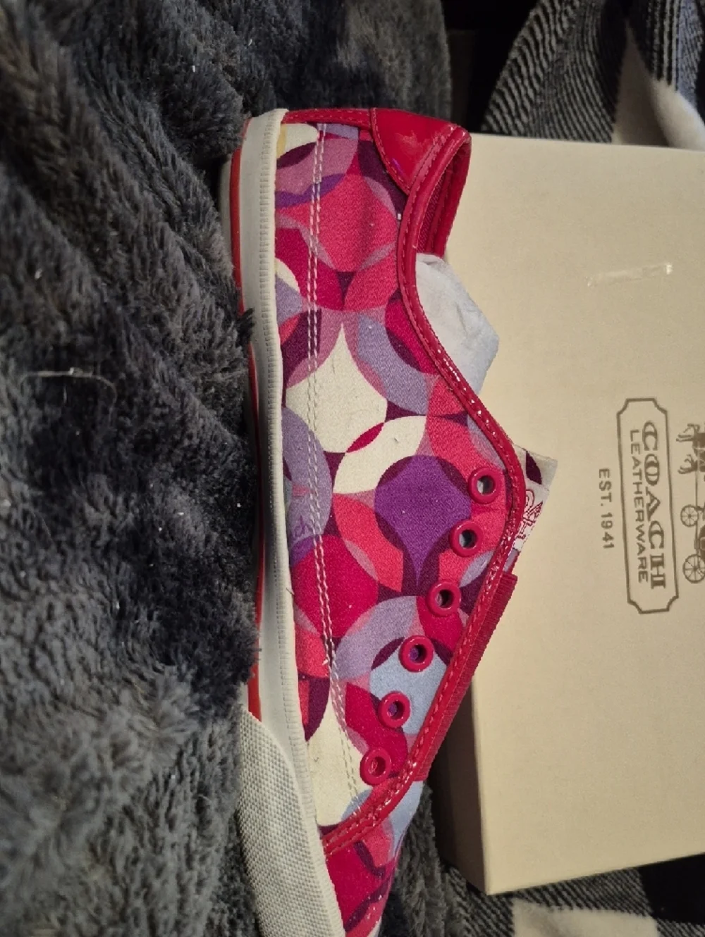 Coach Poppy Valentine  Pink & Purple Patterned Canvas Slip-On Sneakers